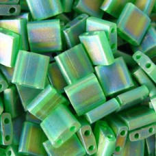 5 grams 5mm 2 hole Tila Beads Matte Transparent Green AB 146FR