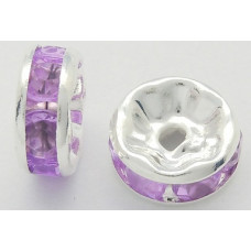 8 mm Rhinestone Spacers Silver/Lilac 25 pack